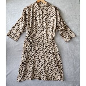 Chicos Dress Womens Size Large Leopard Print Black Tan Pockets Button Front Belt